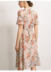 100% Mulberry Silk Midi Dress Floral, Embroidered Dress, Fashion Runway Summer Dress