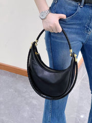 Braided Strap Lambskin Leather Hobo Bag | Handheld, Shoulder, and Crossbody Crescent Bag