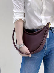 Braided Strap Lambskin Leather Hobo Bag | Handheld, Shoulder, and Crossbody Crescent Bag