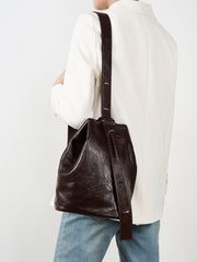 2024 Minimalist Genuine Leather Bucket Bag for Women, Handcrafted Cowhide Leather Shoulder & Crossbody Pleated Design