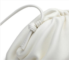 Silky Lambskin Leather Women's Cloud Bag With Pleated Design, Crossbody Clutch Party Bag