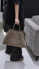 Autumn & Winter Italian Suede Leather Large Commuter Tote, Fashion Women's Shoulder & Crossbody Handbag, Leather Everyday Bag