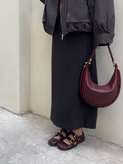 Braided Strap Lambskin Leather Hobo Bag | Handheld, Shoulder, and Crossbody Crescent Bag