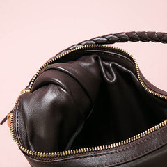 Braided Strap Lambskin Leather Hobo Bag | Handheld, Shoulder, and Crossbody Crescent Bag