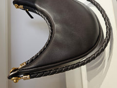 Braided Strap Lambskin Leather Hobo Bag | Handheld, Shoulder, and Crossbody Crescent Bag