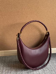 Braided Strap Lambskin Leather Hobo Bag | Handheld, Shoulder, and Crossbody Crescent Bag