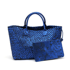 Chic Serpent Print Tote Bag - Luxurious Metallic & Vivid Hues Handwoven Vegan Leather Tote/Weekend Bag