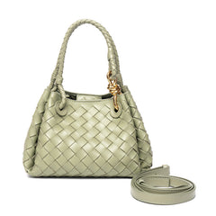 Double-Sided Weaving Noir Woven Lambskin Leather Shoulder Bag with Braided Handle and Gold Accents