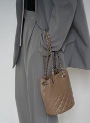 Elegant Calfskin Quilted Chain Bucket Bag | Fashion Quilted Shoulder & Crossbody Bag