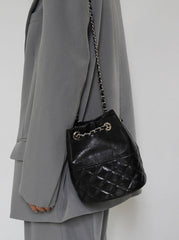 Elegant Calfskin Quilted Chain Bucket Bag | Fashion Quilted Shoulder & Crossbody Bag