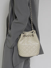 Elegant Calfskin Quilted Chain Bucket Bag | Fashion Quilted Shoulder & Crossbody Bag