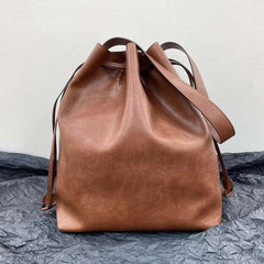 Elegant Cowhide Leather Bucket Tote Bag with Wide Strap– Large Shoulder and Crossbody Bag for Women