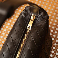 Elegant Genuine Lambskin Quilted Woven Handbag, Soft Leather Lunchbox-Style Shoulder Bag for Women