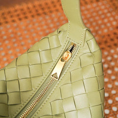 Elegant Genuine Lambskin Quilted Woven Handbag, Soft Leather Lunchbox-Style Shoulder Bag for Women