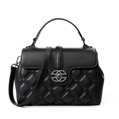 Elegant Genuine Leather Women's Diamond Quilted Handbag, Versatile Cowhide Leather Shoulder Bag for Daily Use