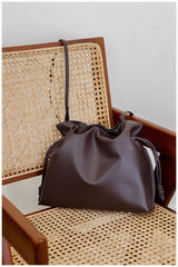 Elegant Small Cowhide Leather Shoulder Bag Crossbody Bag for Women with Drawstring Closure