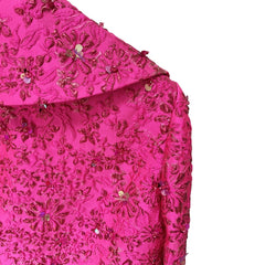 Fashion Runway Fuchsia: Jacquard Handcrafted Beaded Party Dress and Jacket | Semi-Formal Dress, Evening Gown, Wedding Dress