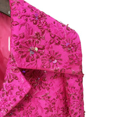 Fashion Runway Fuchsia: Jacquard Handcrafted Beaded Party Dress and Jacket | Semi-Formal Dress, Evening Gown, Wedding Dress