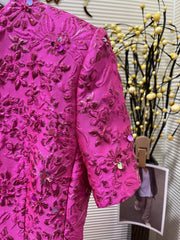 Fashion Runway Fuchsia: Jacquard Handcrafted Beaded Party Dress and Jacket | Semi-Formal Dress, Evening Gown, Wedding Dress