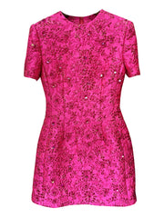 Fashion Runway Fuchsia: Jacquard Handcrafted Beaded Party Dress and Jacket | Semi-Formal Dress, Evening Gown, Wedding Dress