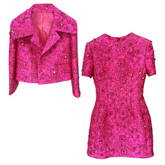 Fashion Runway Fuchsia: Jacquard Handcrafted Beaded Party Dress and Jacket | Semi-Formal Dress, Evening Gown, Wedding Dress