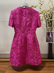 Fashion Runway Fuchsia: Jacquard Handcrafted Beaded Party Dress and Jacket | Semi-Formal Dress, Evening Gown, Wedding Dress