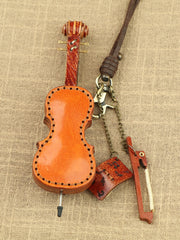 Handcrafted Full Grain Leather Mini Violin & Double Bass Bag Charm – Leather Musical Instrument Keychain Decoration