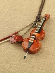 Handcrafted Full Grain Leather Mini Violin & Double Bass Bag Charm – Leather Musical Instrument Keychain Decoration