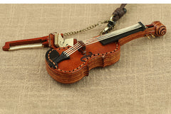 Handcrafted Full Grain Leather Mini Violin & Double Bass Bag Charm – Leather Musical Instrument Keychain Decoration