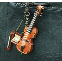 Handcrafted Full Grain Leather Mini Violin & Double Bass Bag Charm – Leather Musical Instrument Keychain Decoration