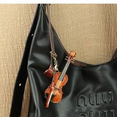 Handcrafted Full Grain Leather Mini Violin & Double Bass Bag Charm – Leather Musical Instrument Keychain Decoration