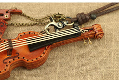 Handcrafted Full Grain Leather Mini Violin & Double Bass Bag Charm – Leather Musical Instrument Keychain Decoration