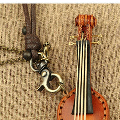 Handcrafted Full Grain Leather Mini Violin & Double Bass Bag Charm – Leather Musical Instrument Keychain Decoration