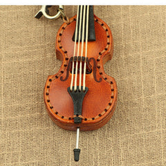 Handcrafted Full Grain Leather Mini Violin & Double Bass Bag Charm – Leather Musical Instrument Keychain Decoration