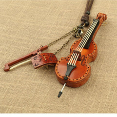 Handcrafted Full Grain Leather Mini Violin & Double Bass Bag Charm – Leather Musical Instrument Keychain Decoration