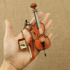 Handcrafted Full Grain Leather Mini Violin & Double Bass Bag Charm – Leather Musical Instrument Keychain Decoration