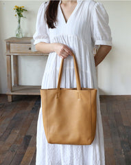 Handcrafted Leather Tote Bag ｜ Grain Leather Large Tote Bag Yellow Colour, Birthday gift for her