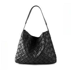 Handmade Soft Vegan Leather Woven  Tote Bag for Women, Large Minimalist Commuter Shoulder Bag with Inner Pouch