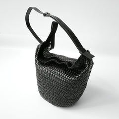 Handwoven Full-Grain Leather Bucket Bag | Stylish Shoulder Bag for Women | Leather Beach Bag