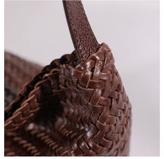 Handwoven Full-Grain Leather Bucket Bag | Stylish Shoulder Bag for Women | Leather Beach Bag