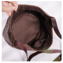 Handwoven Full-Grain Leather Bucket Bag | Stylish Shoulder Bag for Women | Leather Beach Bag