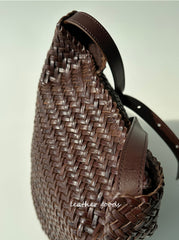 Handwoven Full-Grain Leather Bucket Bag | Stylish Shoulder Bag for Women | Leather Beach Bag