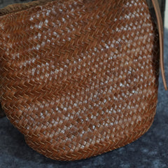 Handwoven Full-Grain Leather Bucket Bag | Stylish Shoulder Bag for Women | Leather Beach Bag