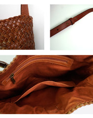 Handwoven Full-Grain Leather Bucket Bag | Stylish Shoulder Bag for Women | Leather Beach Bag