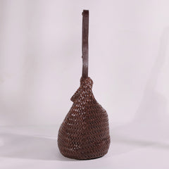 Handwoven Full-Grain Leather Bucket Bag | Stylish Shoulder Bag for Women | Leather Beach Bag