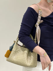 Handwoven Lambskin Leather Shoulder Bag for Women | Luxury Designer Handbag with Top Handles & Crossbody Strap