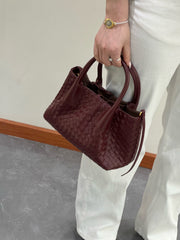 Handwoven Lambskin Leather Shoulder Bag for Women | Luxury Designer Handbag with Top Handles & Crossbody Strap