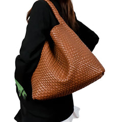 Handwoven Large Vegan Leather Tote Bag for Women