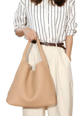 Handwoven Large Vegan Leather Tote Bag for Women