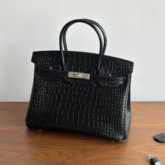 High-end Luxury Classic Togo Leather Bag with Silver-Tone Hardware and Crocodile Pattern — A Must-Have Designer Bag, Perfect Gift for Her